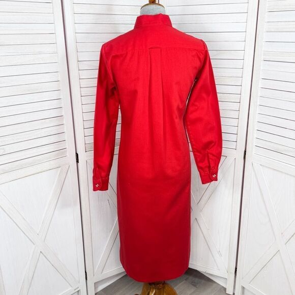 Vintage Stuart Randolph Button Down Shirt Dress Red Small Midi Long Sleeve - Picture 4 of 11